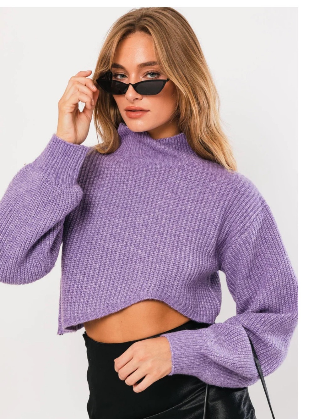 LE LIS Women’s Lilac Cropped Mock Neck Sweater Lightweight Knit Sz Small NWOT